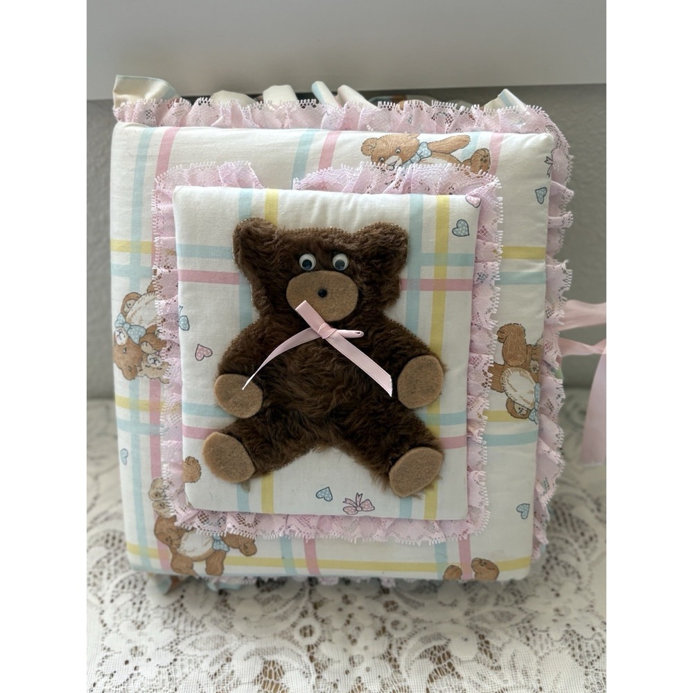 Vintage Handmade Teddy Bear Fabric Photo Album Scrapbook Baby Memory Book